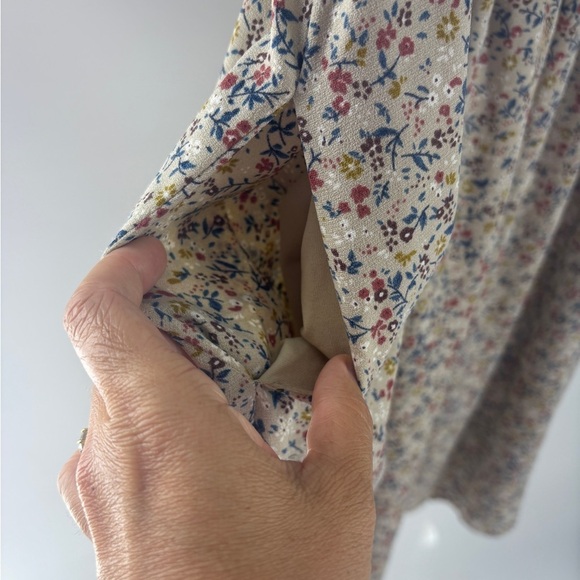 Polagram Taupe Floral Dress with Plunging V Neck. Pockets! - Picture 4 of 8